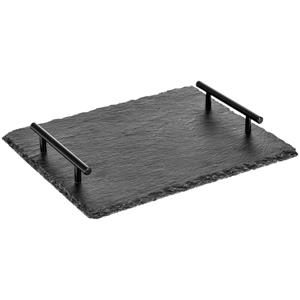 Vega Leisteen dienblad Yala met zwarte grepen; 32.5x26.5x4 cm (LxBxH); zwart