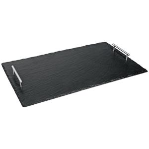 Vega Leisteen dienblad Yala met zilveren grepen; 53x32.5x4 cm (LxBxH); zwart/zilver