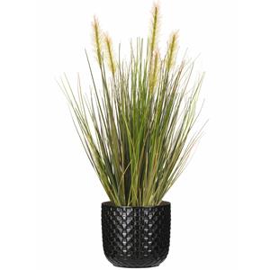 Emerald Kunstplant groen rietgras sprieten 45 cm in luxe Daan stijl-motief bloempot zwart -