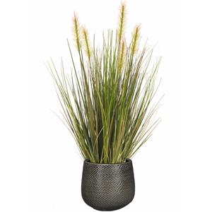 Emerald Kunstplant groen rietgras sprieten 45 cm in luxe Gabriel ribbel bloempot antraciet -
