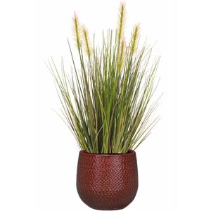 Emerald Kunstplant groen rietgras sprieten 45 cm in luxe Gabriel ribbel bloempot rood -