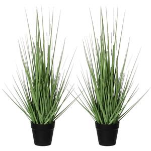 Mica Decorations Set van 2x stuks kunstgras/gras kunstplant - groen H53 x D30 cm - op stevige plug -
