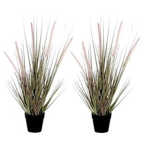 Mica Decorations 2x Groene Dogtail/siergras kunstplant 53 cm in zwarte pot -