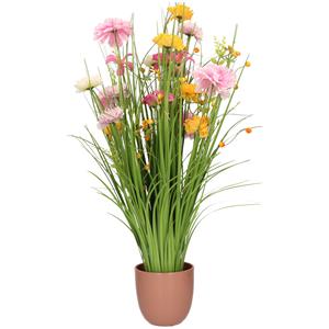 Everlands Kunstbloemen boeket lila paars - in oudroze pot - keramiek - H70 cm -