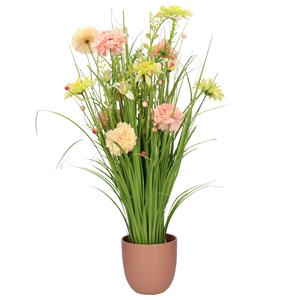Everlands Kunstbloemen boeket roze - in pot oudroze - keramiek - H70 cm -
