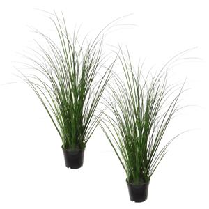Louis Maes Quality kunstplant - 2x - Siergras bush sprieten - donkergroen - H65 cm - in pot -