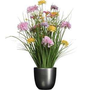 Everlands Kunstbloemen boeket lila paars - in pot antraciet grijs - keramiek - H70 cm -