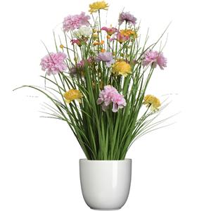 Everlands Kunstbloemen boeket lila paars - in pot wit - keramiek - H70 cm -