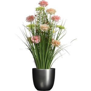 Everlands Kunstbloemen boeket roze - in pot antraciet grijs - keramiek - H70 cm -