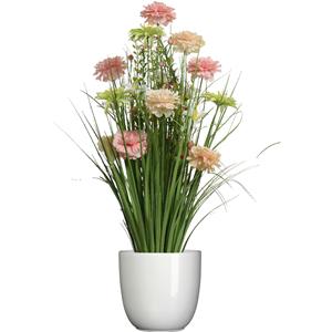 Everlands Kunstbloemen boeket roze - in pot wit - keramiek - H70 cm -
