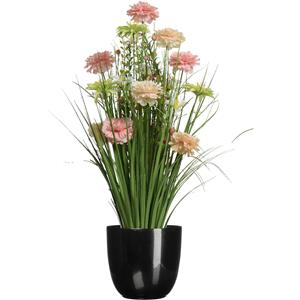 Everlands Kunstbloemen boeket roze - in pot zwart - keramiek - H70 cm -