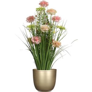 Everlands Kunstbloemen boeket roze - in pot goud - keramiek - H70 cm -