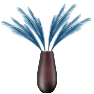Merkloos Kunstbloemen bloemstuk pluimen boeket in vaas - blauw/bruin tinten - 80 cm hoog -