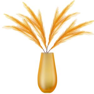 Merkloos Kunstbloemen bloemstuk pluimen boeket in vaas - geel tinten - 80 cm hoog -