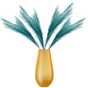Merkloos Kunstbloemen bloemstuk pluimen boeket in vaas - groen/geel tinten - 80 cm hoog -