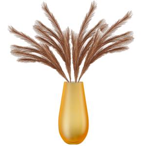 Merkloos Kunstbloemen bloemstuk pluimen boeket in vaas - lichtbruin/geel tinten - 80 cm hoog -