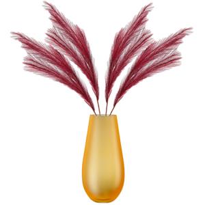 Merkloos Kunstbloemen bloemstuk pluimen boeket in vaas - rood/geel tinten - 80 cm hoog -