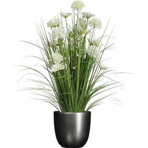 Everlands Kunstbloemen boeket wit - in pot antraciet grijs - keramiek - H70 cm -