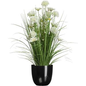 Everlands Kunstbloemen boeket wit - in pot zwart - keramiek - H70 cm -
