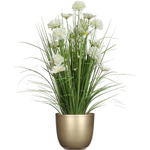 Everlands Kunstbloemen boeket wit - in pot goud - keramiek - H70 cm -