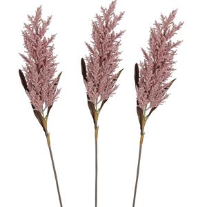 Mica Decorations Pampasgras pluim losse steel/tak - 3x - oudroze - 88 cm - Decoratie kunst graspluimen -