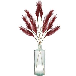 Bellatio flowers & plants Decoratie pampasgras kunst pluimen in vaas gerecycled glas - bordeaux rood - cm -