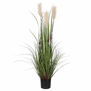 Mica Decorations Kunstgras/gras kunstplant met pluimen - groen/creme H120 x D45 cm - op stevige plug -