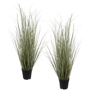 Louis Maes Quality kunstplant - 2x stuks - Siergras helmgras - donkergroen - H75 cm - in pot -