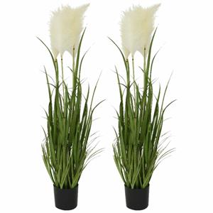Decoris Set van 2x stuks Cortaderia Pampasgras grasplanten kunstplanten in pot 100 cm -