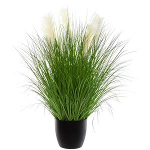Atmosphera siergras pluimen kunstplant - grasplant sprieten - donkergroen - H105 cm - in pot - pvc -
