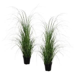 Louis Maes Quality kunstplant - 2x stuks - Siergras bush sprieten - donkergroen - H110 cm - in pot -