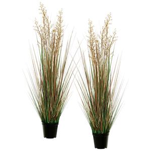 Louis Maes Quality kunstplant - 2x - Siergras met bes - groen/bruin - H95 cm - in pot -