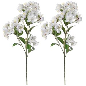 Louis Maes Set van 2x stuks bloesem kunstbloem/tak - appelbloesem wit - 60 cm -