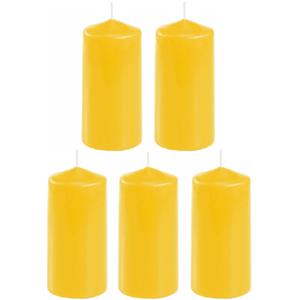 Merkloos 5x stuks stompkaars goudgeel 10 x 5 cm -