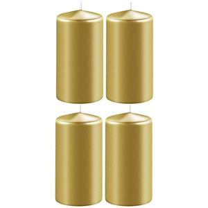 Enlightening Candles 4x Metallic gouden cilinderkaarsen/stompkaarsen 6 x 10 cm branduren -