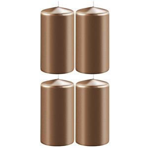 Enlightening Candles 4x Metallic koperen cilinderkaarsen/stompkaarsen 6 x 10 cm branduren -