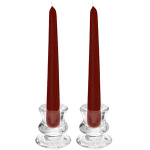 Merkloos Kaarsen set - 2x kandelaars - glas - 12x dinerkaarsen - bordeaux rood -
