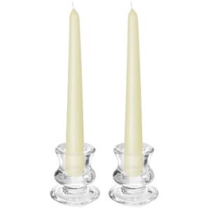 Merkloos Kaarsen set - 2x kandelaars - glas - 12x dinerkaarsen - ivoor wit -