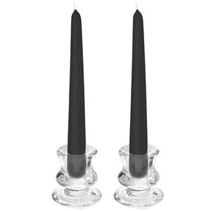 Merkloos Kaarsen set - 2x kandelaars - glas - 12x dinerkaarsen - zwart -