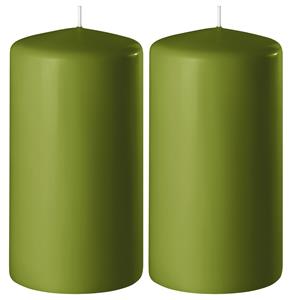 Enlightening Candles 4x Olijf groene cilinderkaarsen/stompkaarsen 6 x 15 cm branduren -