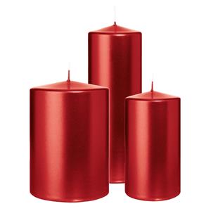Wiedemann Cilinderkaarsen/stompkaarsen - set van 3 - metallic rood - 7x13/10x15/7x20 cm -