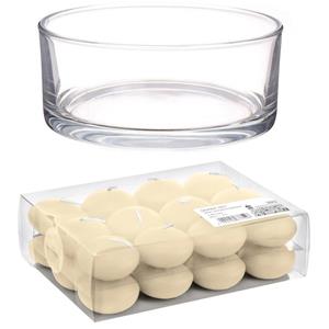 Trend Candles Cadeau set Lage luxe vaas 19 cm met creme witte drijfkaarsen -