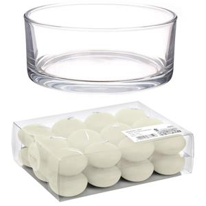 Trend Candles Cadeau set Lage luxe vaas 19 cm met ivoor witte drijfkaarsen -