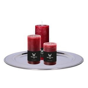 Wiedemann Cilinderkaarsen set van 3 met kaarsenbord - bordeaux rood - 6x9/6x12/7x16 cm - rustieke kaarsen -