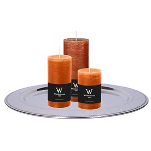 Wiedemann Cilinderkaarsen set van 3 met kaarsenbord - cognac - 6x9/6x12/7x16 cm - rustieke kaarsen -