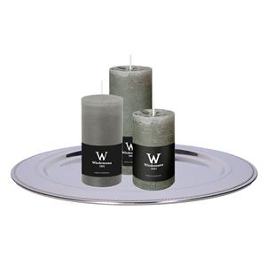 Wiedemann Cilinderkaarsen set van 3 met kaarsenbord - lichtgrijs - 6x9/6x12/7x16 cm - rustieke kaarsen -