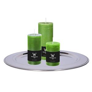 Wiedemann Cilinderkaarsen set van 3 met kaarsenbord - lichtgroen - 6x9/6x12/7x16 cm - rustieke kaarsen -