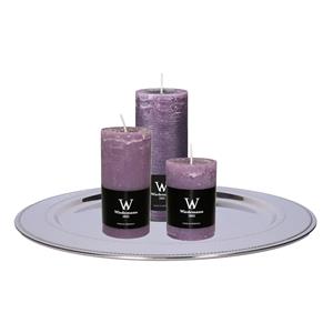 Wiedemann Cilinderkaarsen set van 3 met kaarsenbord - lila paars - 6x9/6x12/7x16 cm - rustieke kaarsen -
