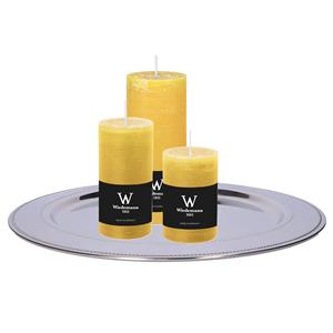 Wiedemann Cilinderkaarsen set van 3 met kaarsenbord - okergeel - 6x9/6x12/7x16 cm - rustieke kaarsen -