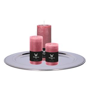 Wiedemann Cilinderkaarsen set van 3 met kaarsenbord - oudroze - 6x9/6x12/7x16 cm - rustieke kaarsen -